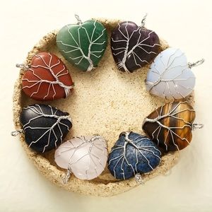 Gemstone Hearts w Tree of Life Silver Wire Wrap